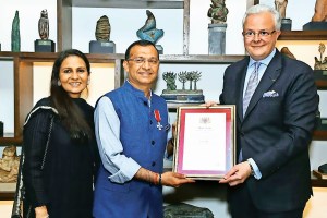 Rajat Dalmia being honoured by ambassador of Luxembourg Jean Claude Kugener