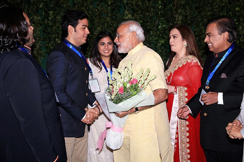 PM Narendra Modi is welcomed by Reliance Industries' Nita Ambani and Mukesh Ambani on his arrival for the re-dedication and inauguration of HN Reliance Foundation Hospital in Mumbai. PTI