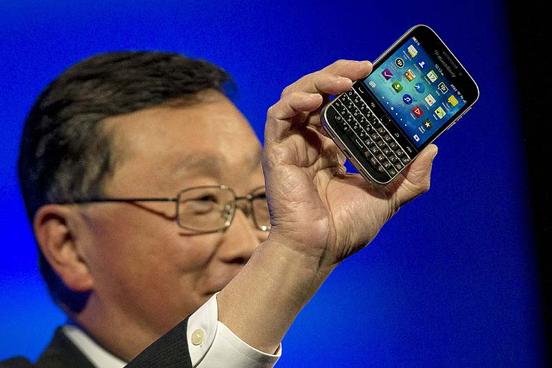 BlackBerry Executive Chairman and CEO John Chen introduces the new Blackberry Classic smartphone during the launch event in New York. BlackBerry launched its long-awaited Classic device, a smartphone it hopes will help it win back market share and woo those still using older versions of its physical keyboard devices. (Reuters)