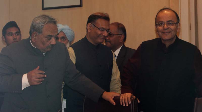 Economists at during pre- budget discussions with Finance Minister Arun Jaitley at the North Block in New Delhi on Tuesday.(Express photo by Renuka Puri)
