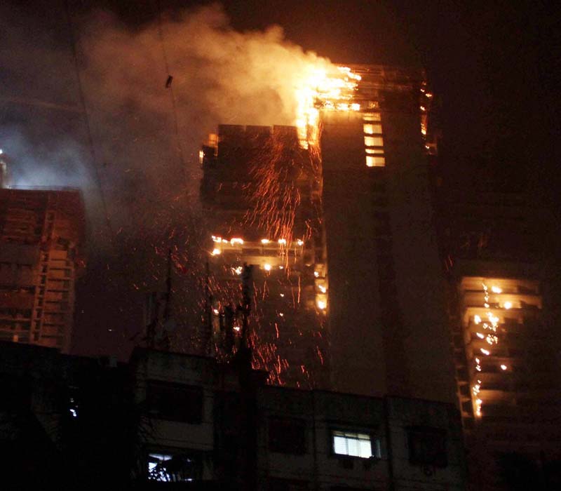 A major fire broke out at a 42-storeyed building which is under construction at Malad (East), in Mumbai on Friday night. (PTI)