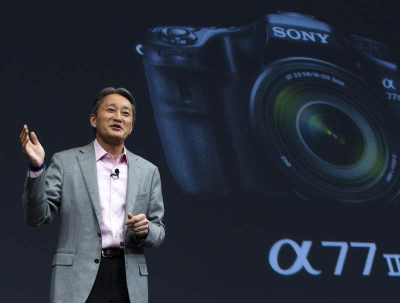 President and CEO of Sony Corporation Kazuo Hirai speaks about Sony digital cameras at a Sony news conference during the 2015 International Consumer Electronics Show (CES) in Las Vegas. (Reuters)