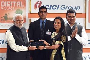 Narendra Modi, Narendra Modi news, ICICI Bank, Chanda Kochhar, Devendra Fadnavis, ICICI Digital Village