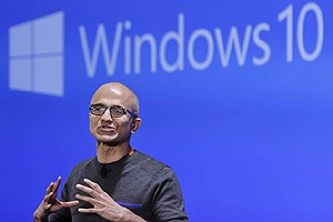 Microsoft CEO Satya Nadella speaks at an event demonstrating the new features of Windows 10 at the company's headquarters in Redmond. (AP)