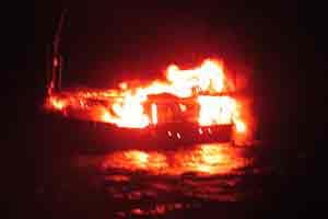 The explosive-laden Pakistani boat burnt and sank in the same position, in early hours of January 1. (Express Photo)