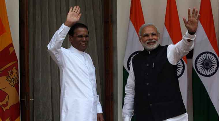Prime Minister Narendra Modi arrives at Talaimannar for inaugurating the Talaimannar Pier Railway Station, in Sri Lanka on Saturday. PTI