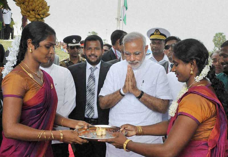 Prime Minister Narendra Modi offers prayers at a temple in Jaffna, Sri Lanka on Saturday. PTI