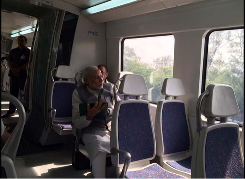 Narendra Modi rides in Delhi Metro