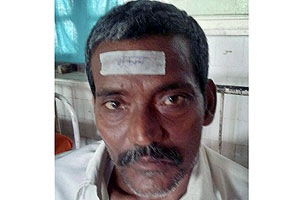 Earthquake in Bihar: An injured man is marked with a sticker ('bhukamp') pasted on his forehead at the district hospital in Darbhanga on Tuesday. PTI Earthquake in Bihar: An injured man is marked with a sticker ('bhukamp') pasted on his forehead at the district hospital in Darbhanga on Tuesday. PTI