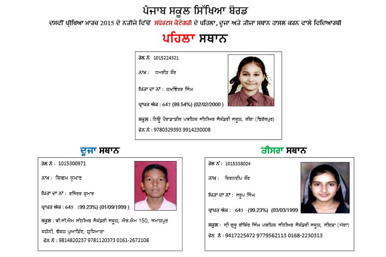 PSEB class 10th result 2015