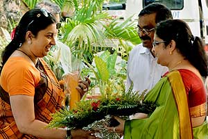 Smriti Irani's Human Resource Development (HRD) ministry, which forwarded a complaint made by some students about the APSC to the institute, has so far refused to react on the issue. (Smriti Irani being welcomed with a floral bouquet by IIT Kharagpur Director PP Chakraborty and his wife during her visit at IIT Kharagpur in West Midnapore district of West Bengal on Wednesday. PTI)