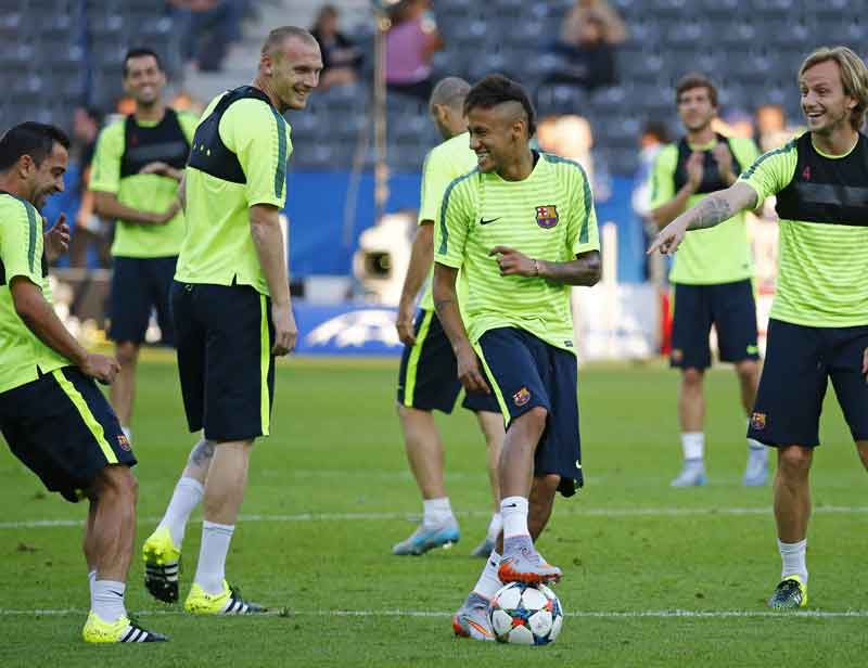 2. Champions League final:<br> Not only do they score goals, they create them too, and it is the nature of their unselfish play that has seen them reap the rewards and cause havoc to opposing defenses. "Lionel Messi and Luis Suarez are two extraordinary players,'' Neymar said when asked about the front three's prowess on Friday. "The main factor is our friendship on and off the field and I think that helps. I think that's why things are going well for us."</br><br>Image Caption: Barcelona's Neymar, centre right, jokes with Ivan Rakitic, centre left, during a training session at the Olympic stadium in Berlin Friday, June 5, 2015 on the eve of the soccer Champions League final between Juventus Turin and FC Barcelona on Saturday. (AP)</br><br><strong>Read full story:</strong> <a href="https://www.financialexpress.com/article/sports/juventus-vs-barcelona-champions-league-final-has-exceeded-juventus-expectations/81011/" target="_blank"><strong>Juventus vs Barcelona: Champions League final has exceeded Juventus’ expectations</strong></a>