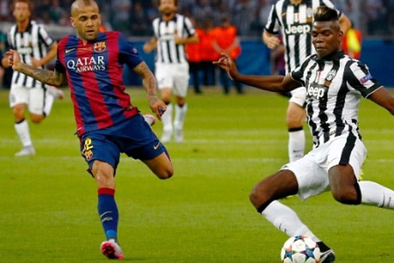 9. Barcelona vs Juventus: Champions League final Top 10 list: Daniel Alves. Supposedly a right back, the Brazilian spent most of his time high up the pitch, attacking. Involved in several mighty tussles with Pogba and was lucky not to concede a penalty for dragging down the Frenchman before Suarez scored Barca's second. Points: 6 (Reuters)