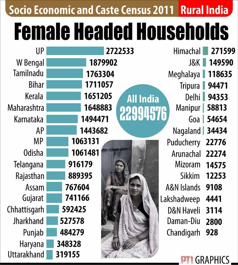 Socio Economic and Caste Census 2011: Female-headed households.