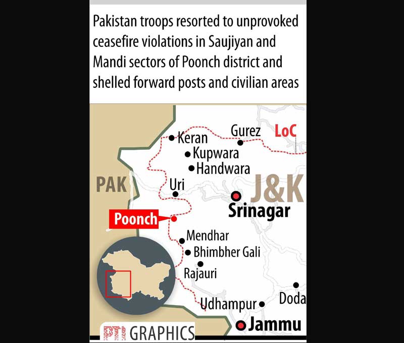 Pakistan troops resorted to unprovoked ceasefire violations in Saujiyan and Mandi sectors of Poonch district and shelled forward posts and civilian areas. (Graphs: PTI)
