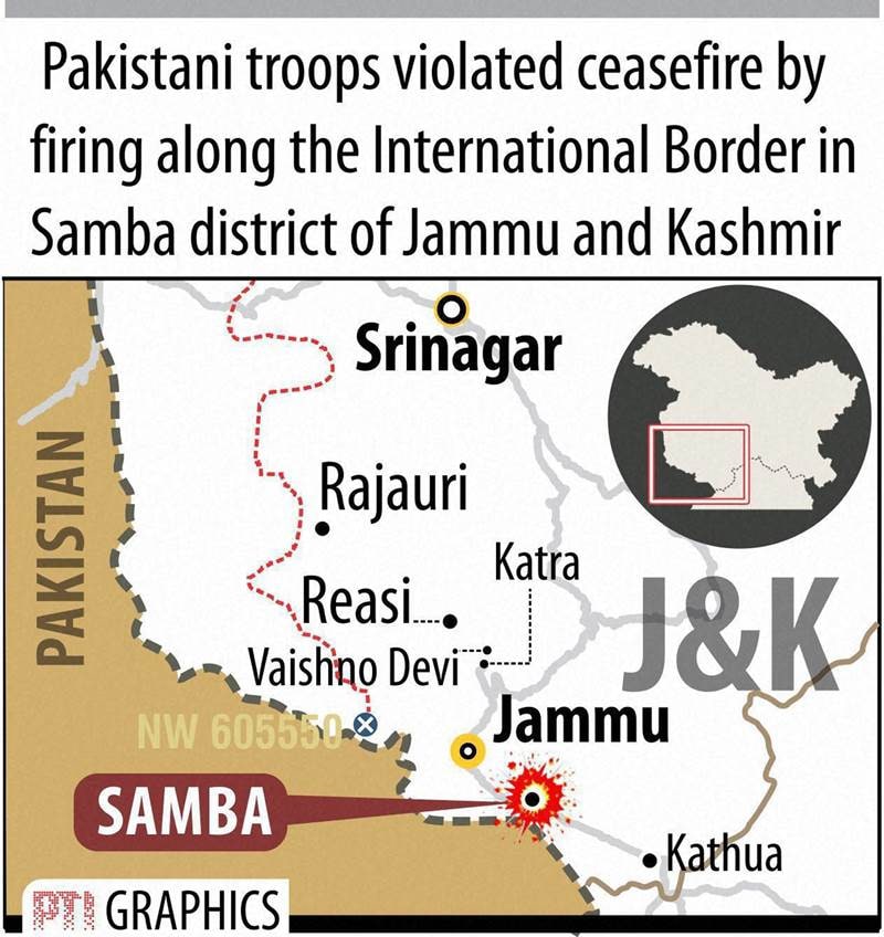 In yet another ceasefire violation, Pakistani troops fired along International Border in Samba district of Jammu and Kashmir.