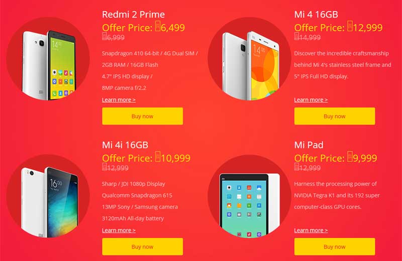 Xiaomi ‘Diwali with Mi’ sale has started today with products like Redmi 2 Prime, Mi 4 16GB, Mi 4i 16GB, Mi Pad available at discounted prices. In addition, the Xiaomi Re 1 flash sale is also set to start today at 2 pm, but users need to register for them in advance.