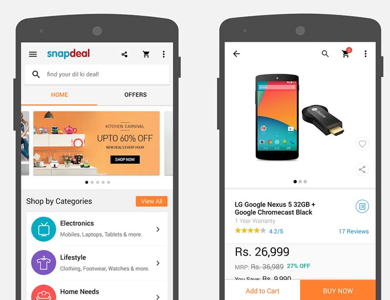 snapdeal app, flipkart app, snapdeal app