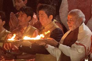 For Shinzo Abe, its business in Delhi and spirituality in Varanasi
