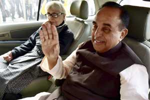 National Herald case: BJP leader Subramanian Swamy arrives at Patiala house court in New Delhi on Tuesday. (PTI)