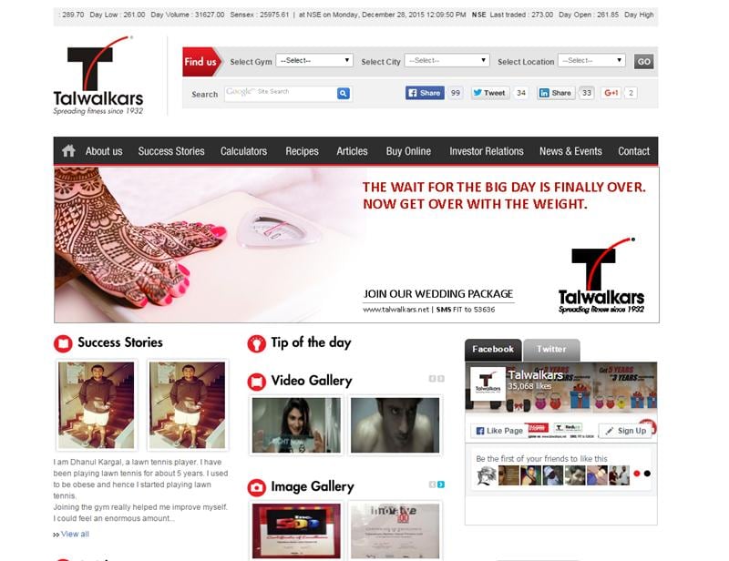 1. Talwalkars Better Value Fitness (TBVF): TBVF is one of the largest fitness chains in India offering a diverse suite of services including gyms, spas, aerobics and health counseling under the brand “Talwalkars”. The company made a stock market debut in May 2010 at Rs 138. The issue price of Talwalkars was at Rs 128. The share price of the company surged over 87 per cent from its list price till December 22. On a year-to-date basis, the share price fell over 11 per cent till December 22. (Source: http://talwalkars.net/)