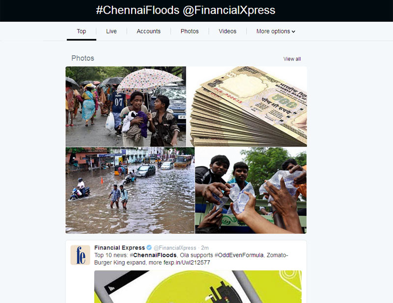 1. Top Twitter trends in India 2015: #ChennaiRains (Users unite to help during the crisis, 1st-4th December) - Twitter was used as a platform to provide reports, disseminate critical information and coordinate local relief efforts during the record-breaking Chennai floods. Local citizens sent over 1.4 million Tweets using #ChennaiRains, #ChennaiFloods and #ChennaiRainsHelp hashtags to crowdsource assistance and help each other through this natural disaster. (Image Source: Twitter)