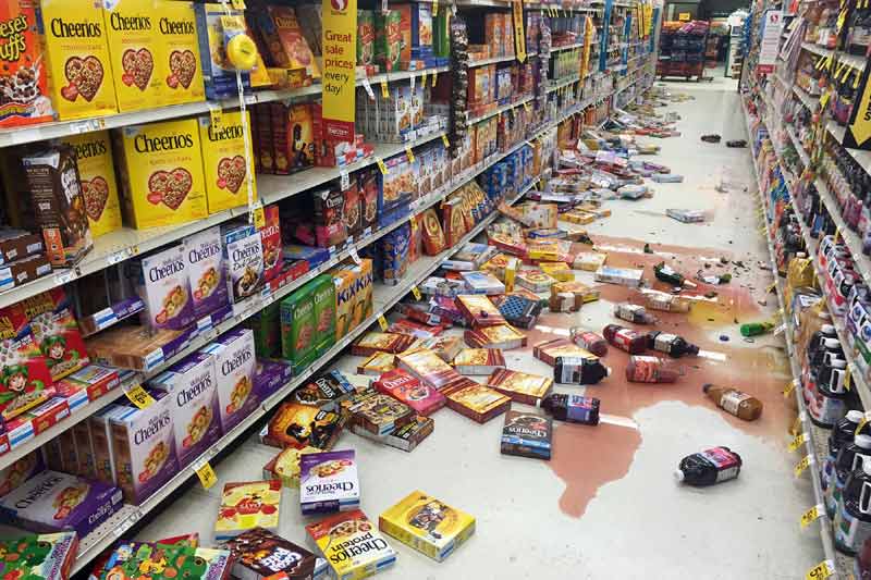 Earthquake in Alaska: The USGS, which initially had assessed the magnitude of the quake as 7.1, estimated that it had a depth of 127 kilometres. There is only a low likelihood of casualties and damage, the USGS said, adding that "weak" shaking from the quake could be felt in nearby cities. (Caption: In this photo provided by Vincent Nusunginya, boxes of cereal and bottles of juice lie on the floor of a Safeway grocery store following a magnitude 6.8 earthquake on the Kenai Peninsula on Sunday Jan. 24, 2016, in south-central Alaska. The quake knocked items off shelves and walls in south-central Alaska and jolted the nerves of residents in this earthquake prone region, but there were no immediate reports of injuries. AP/PTI)