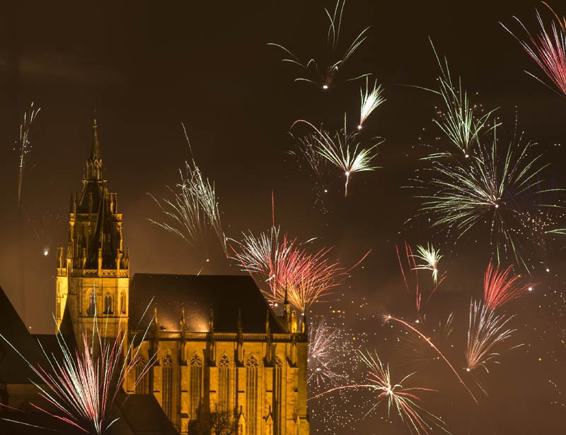 6. Fireworks exploded near the medieval Mariendom or St. Mary's Cathedral shortly after midnight during the New Year celebrations in Erfurt, central Germany. (AP Photo)