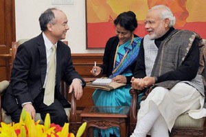 Prime Minister Narendra Modi in a meeting with SoftBank founder and CEO Masayoshi Son. (PTI photo)