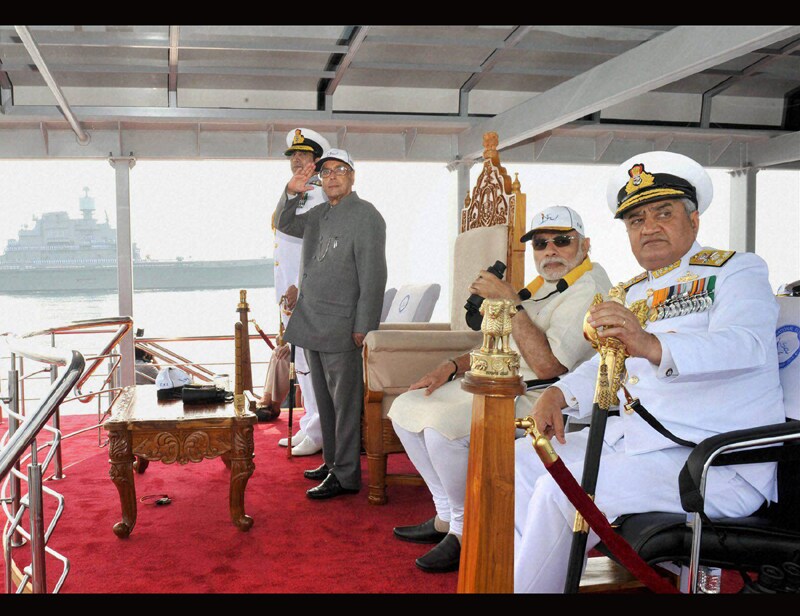 India’s naval might was on full display off the Visakhapatnam coast on Saturday as President Pranab Mukherjee reviewed the naval fleet. (PTI)