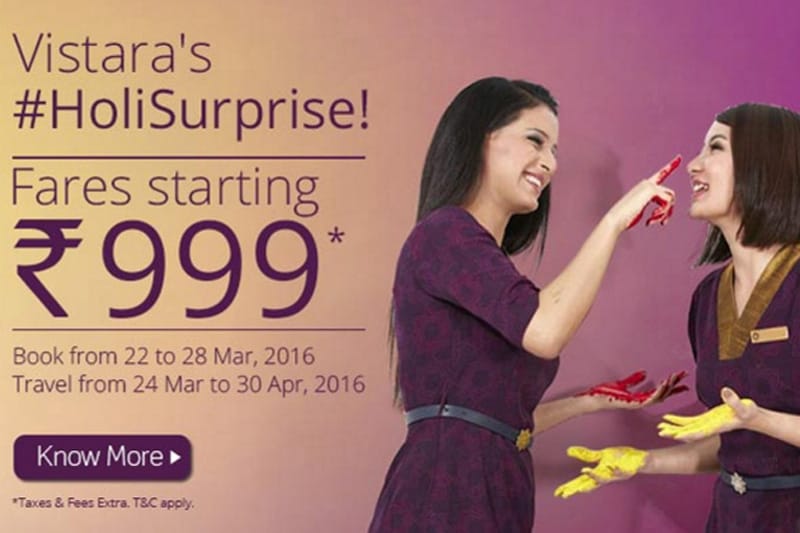 Vistara offer, vistara #HoliSurprise offer, Vistara #HoliSurprise sale, Vistara #HoliSurprise offer booking, Vistara #HoliSurprise tickets, Vistara offer sale, Vistara ticket bookings, Vistara holi offer, Vistara holi sale, airlines ticket, airlines holi sale, airlines holi offer