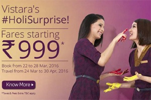 Vistara offer, vistara #HoliSurprise offer, Vistara #HoliSurprise sale, Vistara #HoliSurprise offer booking, Vistara #HoliSurprise tickets, Vistara offer sale, Vistara ticket bookings, Vistara holi offer, Vistara holi sale, airlines ticket, airlines holi sale, airlines holi offer