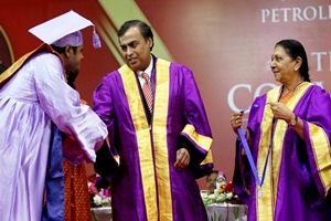 Addressing the 4th convocation of the Pandit Deen Dayal Upadhyay Petroleum University, Ambani urged students to light up the houses of rural poor by electricity. (AP)