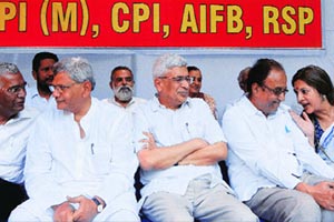 D Raja, Sitaram Yechury, Prakash Karat, G Sudhakar Reddy, Brinda Karat. (File Photo) 