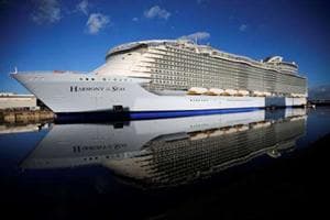 Harmony of the Seas, largest cruise ship, widest ship, Saint Nazaire, France, gargantuan silhouette, Southampton, floating city, Barcelona