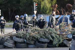 Police fired tear gas and water canon at protesters outside Exxon Mobil Corp's Fos-Sur-Mer refinery and terminal after scores of fuel stations ran dry and the government warned the CGT its industrial action would not be tolerated. (source: Reuters)