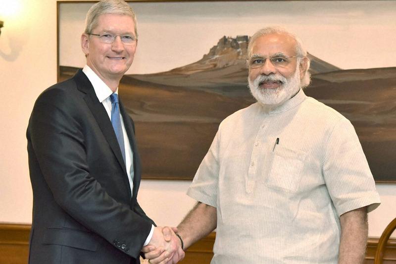 <b>Renewable Energy: </b>Tim Cook appreciated the Prime Minister’s initiatives for renewable energy. He said Apple runs on 93 per cent renewable energy, and spoke of plans to move Apple’s entire supply chain to renewable energy. Delegation members accompanying Cook also spoke of their experiences in rural Rajasthan, where several villages have recently been electrified, and women are being skilled to assemble and operate solar energy equipment. Both Cook and the Prime Minister shared some unique stories of entrepreneurship that they had come across in app-development and renewable energy. (PTI)