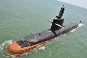 The submarine sailed out under her own propulsion for the first sea trial, off the Mumbai coast. (Source: MoD)