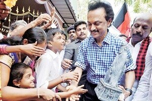 M K Stalin during a road show in Chennai last week. (Source: PTI) 