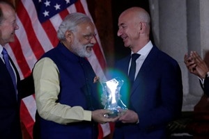 India is Amazon's fastest growing region and we would invest an additional $3 billion in India, boosting its committed investment in the country to over $5 billion, Jeff Bezos told PM Narendra Modi at the USIBC event in US. (Reuters Photo)
