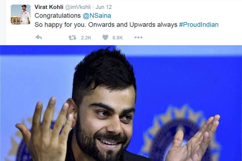 saina nehwal, saina nehwal french open, saina nehwal tweet, viraat kohli, viraat kohli tweet, virat congratulates saina, saina french open, saina french open win