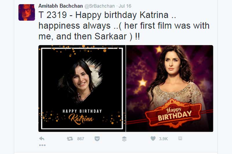 The Bang Bang and Fitoor actress also provided another black-and-white picture as a profile photo. (Photo: Twitter)