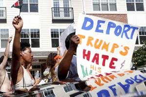 Donald Trump, protest against Donald Trump, Protest in Cleveland, melania trump, melania trump campaigns, melania trump campaigns cleveland, nude women, nude women protest, nude women protest cleveland, us presidential elections, USA news, world news, financial express