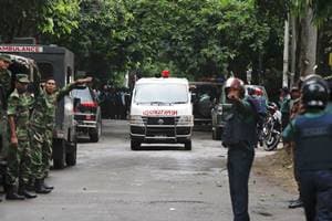 Japan said on Saturday that one of its citizens had been shot and wounded in an attack on a restaurant in the Bangladeshi capital and then rescued. (AP)