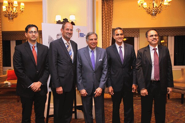 (L-R) R Venkataramanan, Executive Trustee, Tata Trusts; Dr Christoph Ben, Director of External Relations from the Global Fund; Ratan Tata, Chairman, Tata Trusts; Richard Verma, US Ambassador to India; Dr Arun K Panda, Additional Secretary (Health), Department of Health and Family Welfare, Ministry of Health and Family Welfare, Government of India