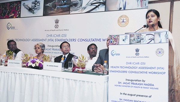 The Minister of State for Health & Family Welfare, Anupriya Patel addressing at the inauguration of the DHR-ICMR- iDSI International Workshop on 'Health Technology Assessment-Awareness and Topic Selection,' in New Delhi. The Minister of State for Health & Family Welfare, Faggan Singh Kulaste, the DG (ICMR), Dr Soumya Swaminathan and other dignitaries are also seen. The Minister of State for Health & Family Welfare, Anupriya Patel addressing at the inauguration of the DHR-ICMR- iDSI International Workshop on 'Health Technology Assessment-Awareness and Topic Selection,' in New Delhi. The Minister of State for Health & Family Welfare, Faggan Singh Kulaste, the DG (ICMR), Dr Soumya Swaminathan and other dignitaries are also seen.