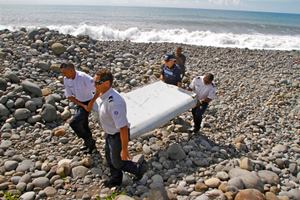 The piece of wing flap was found in May and subsequently analysed by experts at the Australian Transport Safety Bureau, which is heading up the search for the plane in a remote stretch of ocean off Australia's west coast. (AP) The piece of wing flap was found in May and subsequently analysed by experts at the Australian Transport Safety Bureau, which is heading up the search for the plane in a remote stretch of ocean off Australia's west coast. (AP)