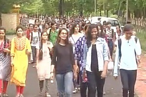 A large number of female students today organised a protest march over the issue. (ANI photo)