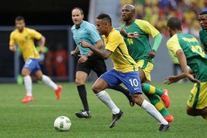 But the little-known South Africans matched them until they had Mothobi Mvala sent off just before the hour. Brazil pinned their opponents down after that but just could not score.(AP)