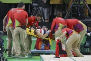 The 26-year-old was trying to fly over the vault and complete two back-flips in a pike. (Reuters)
